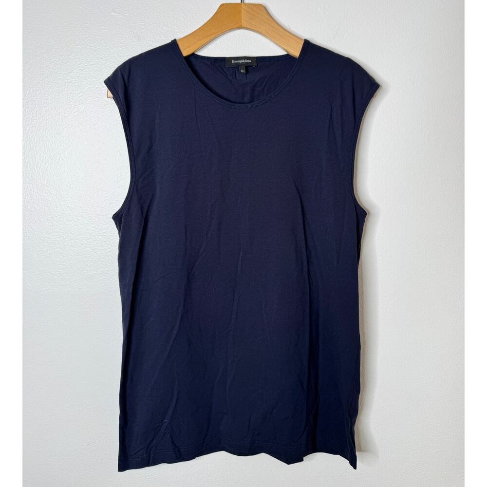 Ermenegildo Zegna X-Large Navy Blue Cotton Tank Top Sleeveless Muscle Shirt Men